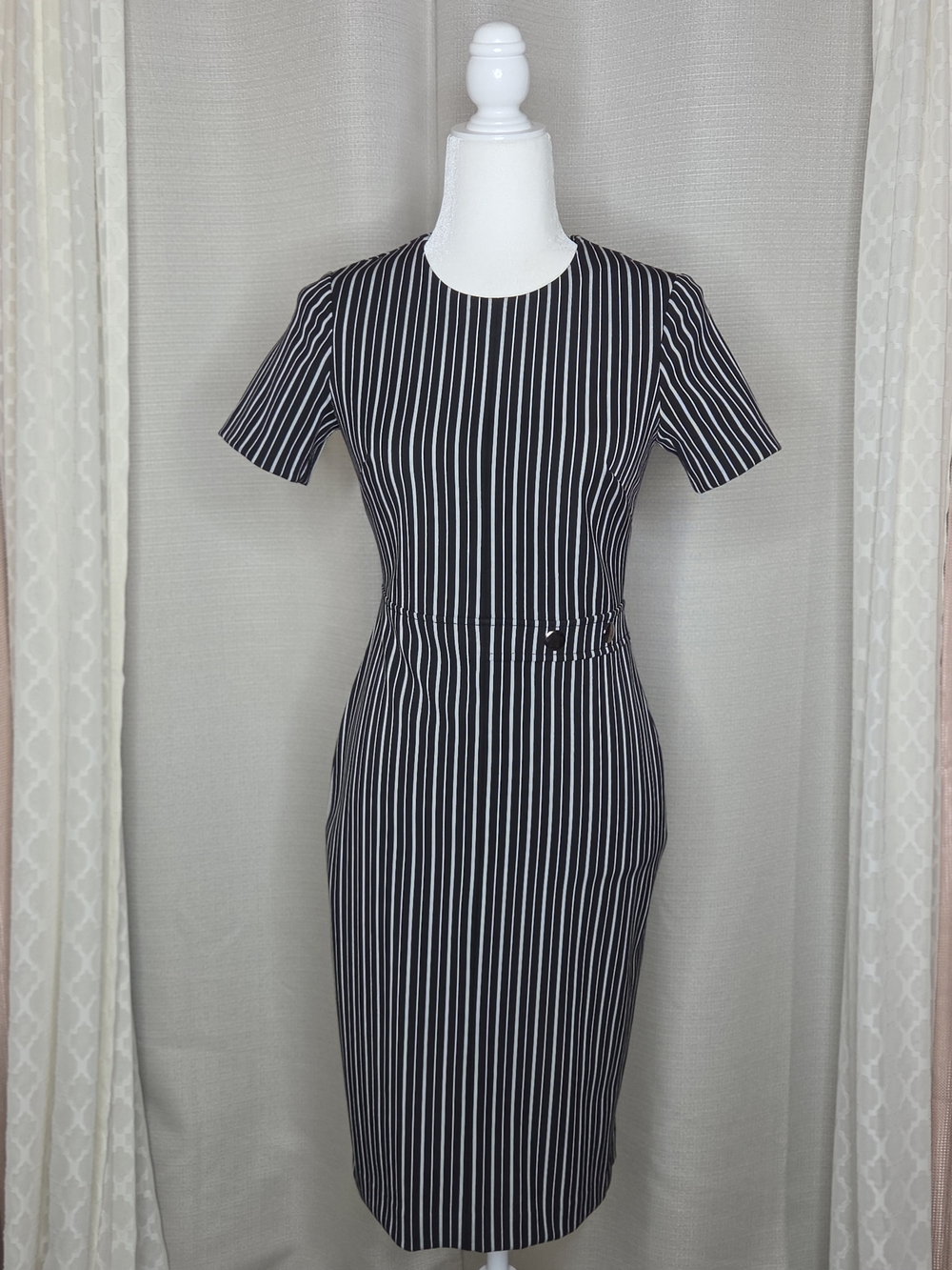 Banana Republic Petite Black and White Vertical-Stripe Midi Dress